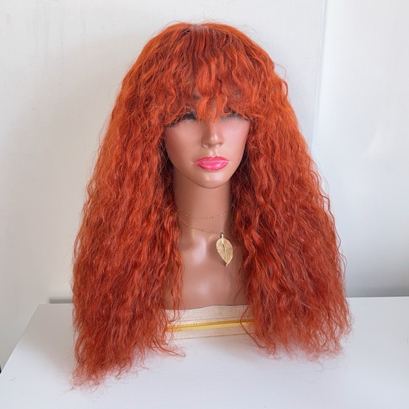 20” curly human hair wig with bangs - Picture 4 of 11